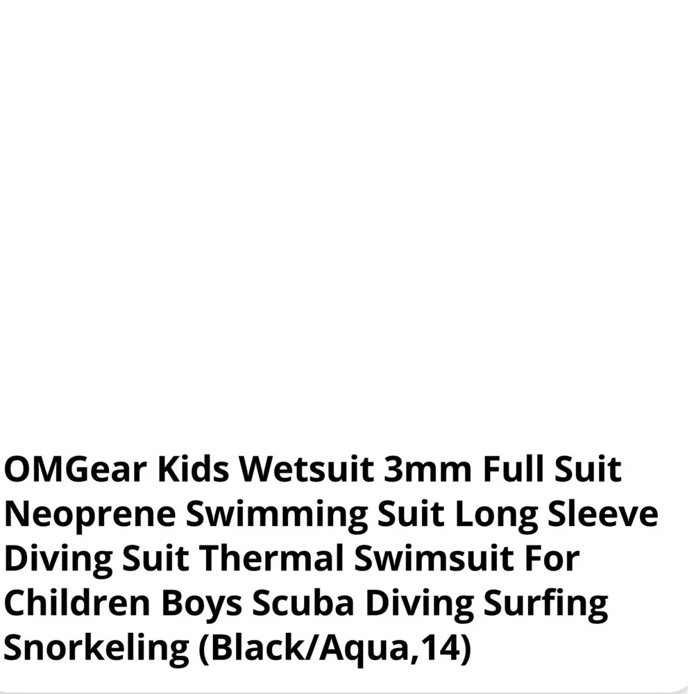 OMGear Wetsuit Kids Size 14 Black Aqua Excellent 3mm Neoprene Full Body Suit